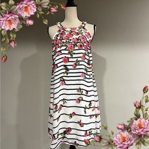 Betsy Johnson a-line striped floral halter dress size 8‎